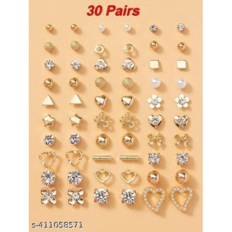 Rare 1 Jewellery For Women Girls Gold Plated Multicolor Pearl & Ad Studs Combo Of 30 Quirky Pairs