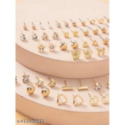 Rare 1 Jewellery For Women Girls Gold Plated Multicolor Pearl & Ad Studs Combo Of 30 Quirky Pairs