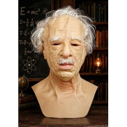 Realistic Old Man Silicone Mask with White Hair – Einstein Style Full Head Latex Mask for Halloween, Cosplay, Prank, Party Costume for Adults Men & Women