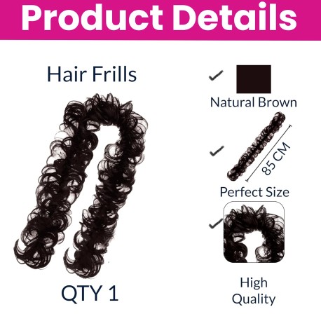 Hair Frill Extension for Women - Wavy Human Hair Blend Hairpiece for Volume & Style (Natural Brown)