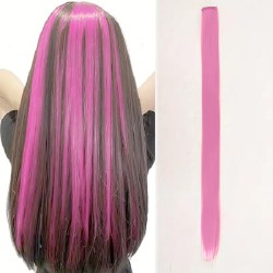 Clip-in Hair Extensions, Straight Synthetic Hair Piece, 20 Inches Long, Single Piece (Pink)