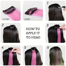 Clip-in Hair Extensions, Straight Synthetic Hair Piece, 20 Inches Long, Single Piece (Pink)