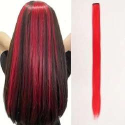 Clip-in Red Hair Extensions, Straight Synthetic Hair Piece, 20 Inches Long, Single Piece (red)