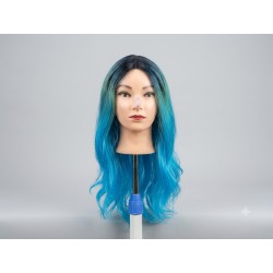 Long Wavy Blue Ombre Wig with Dark Roots – Heat Resistant Synthetic Cosplay Wig