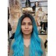 Long Wavy Blue Ombre Wig with Dark Roots – Heat Resistant Synthetic Cosplay Wig
