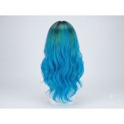 Long Wavy Blue Ombre Wig with Dark Roots – Heat Resistant Synthetic Cosplay Wig