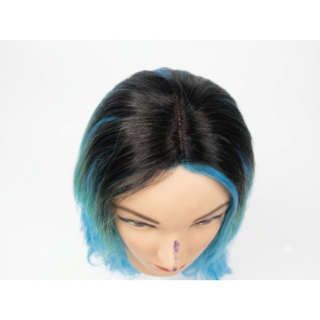 Long Wavy Blue Ombre Wig with Dark Roots – Heat Resistant Synthetic Cosplay Wig