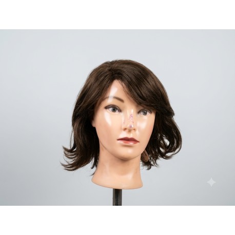 Short Dark Brown Wavy Bob Wig with Side Bangs – Natural Synthetic Everyday Hairpiece