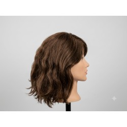 Short Dark Brown Wavy Bob Wig with Side Bangs – Natural Synthetic Everyday Hairpiece