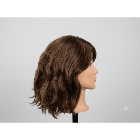 Short Dark Brown Wavy Bob Wig with Side Bangs – Natural Synthetic Everyday Hairpiece