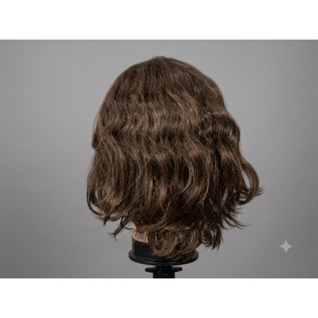 Short Dark Brown Wavy Bob Wig with Side Bangs – Natural Synthetic Everyday Hairpiece