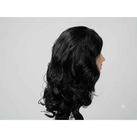 Classic Long Wavy Black Wig with Middle Part – Heat Resistant Synthetic Everyday Wig