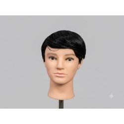 Short Natural Black Men's Wig – Side Swept Bangs Synthetic Hair System for Daily Use