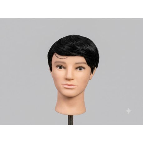Short Natural Black Men's Wig – Side Swept Bangs Synthetic Hair System for Daily Use
