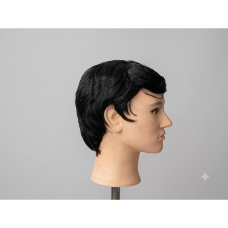 Short Natural Black Men's Wig – Side Swept Bangs Synthetic Hair System for Daily Use