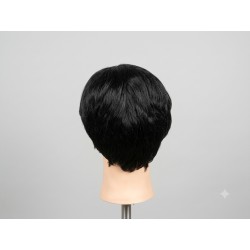 Short Natural Black Men's Wig – Side Swept Bangs Synthetic Hair System for Daily Use