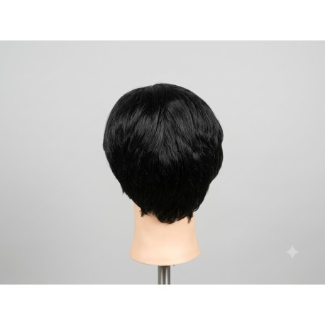 Short Natural Black Men's Wig – Side Swept Bangs Synthetic Hair System for Daily Use