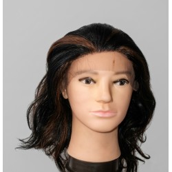 Wavy Black Lace Front Wig with Brown Highlights – Synthetic Shoulder Length Wavy Wig
