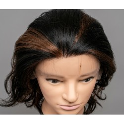 Wavy Black Lace Front Wig with Brown Highlights – Synthetic Shoulder Length Wavy Wig