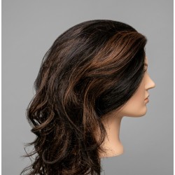 Wavy Black Lace Front Wig with Brown Highlights – Synthetic Shoulder Length Wavy Wig