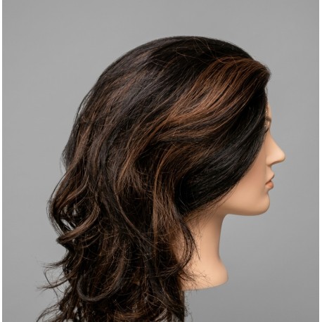 Wavy Black Lace Front Wig with Brown Highlights – Synthetic Shoulder Length Wavy Wig