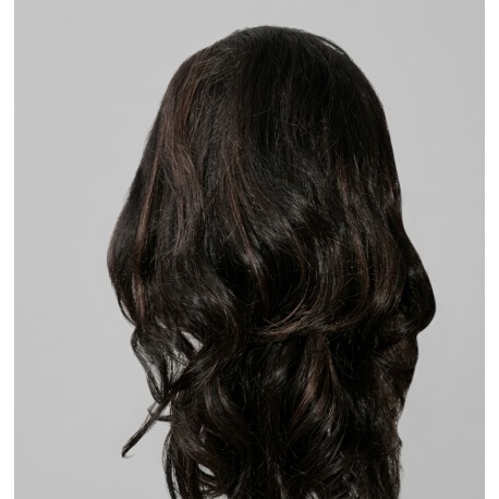 Wavy Black Lace Front Wig with Brown Highlights – Synthetic Shoulder Length Wavy Wig