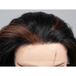 Wavy Black Lace Front Wig with Brown Highlights – Synthetic Shoulder Length Wavy Wig