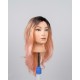 Long Wavy Rose Gold Pink Ombre Wig with Dark Roots – Synthetic Cosplay Wig