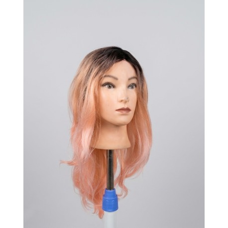 Long Wavy Rose Gold Pink Ombre Wig with Dark Roots – Synthetic Cosplay Wig