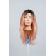 Long Wavy Rose Gold Pink Ombre Wig with Dark Roots – Synthetic Cosplay Wig