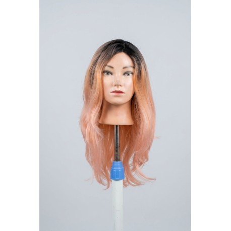 Long Wavy Rose Gold Pink Ombre Wig with Dark Roots – Synthetic Cosplay Wig