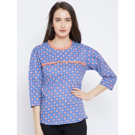 Blue Printed Cotton Tops Blue Printed Cotton Tops
