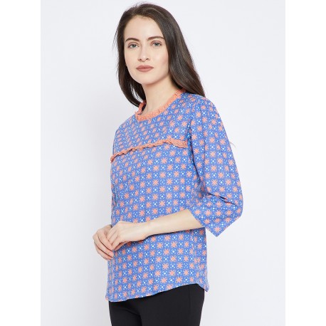 Blue Printed Cotton Tops Blue Printed Cotton Tops