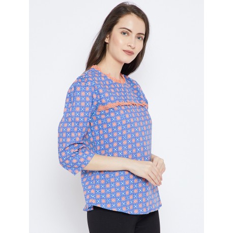 Blue Printed Cotton Tops Blue Printed Cotton Tops