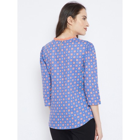 Blue Printed Cotton Tops Blue Printed Cotton Tops