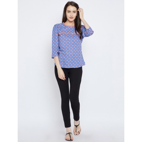 Blue Printed Cotton Tops Blue Printed Cotton Tops