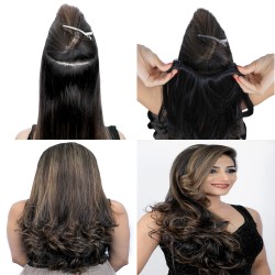 KIS Beautiful Ex-6 Curly Clip-in HAIR EXTENSION with natural Brown Color 100% Human hair blend | Tangle free Hair