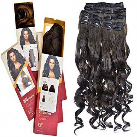 KIS Beautiful UD2 Curly HAIR EXTENSION SET (22 PCS CLIPS) with natural  Brown Color 100% Human hair blend | Tangle free Hair