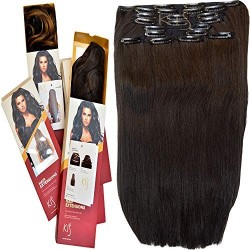 Kis Beautiful Ud1 Straight Clip-in Hair Extension Set (22 Pcs Clips) With Natural Brown Color 100% Human Hair Blend