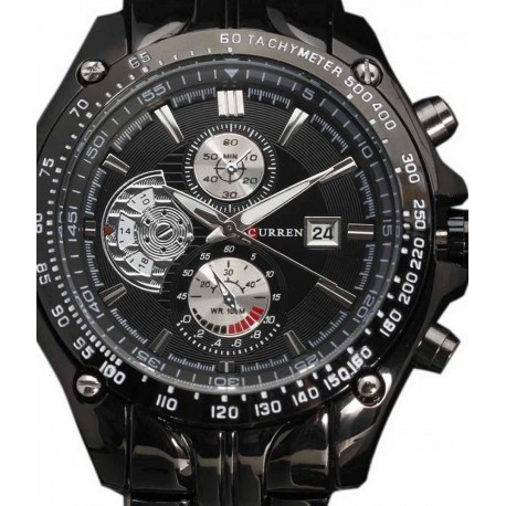 Curren Black Metal Analog Watch with Date Display for Men